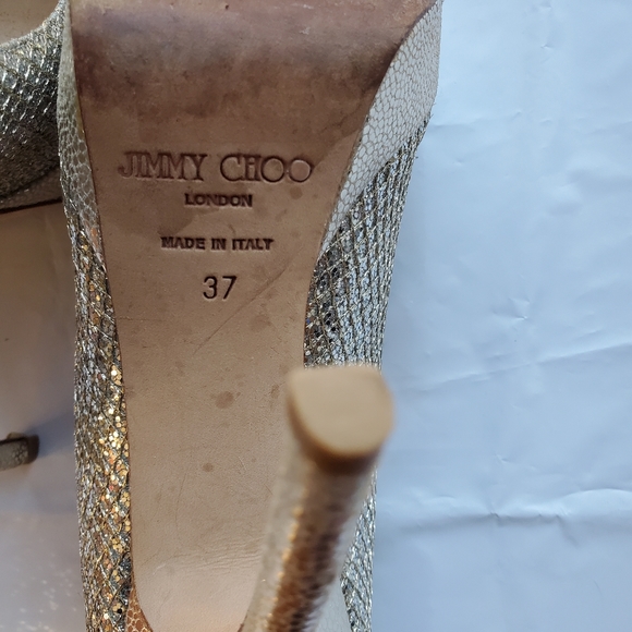 Jimmy Choo Peep-Toe Metallic 5" Stiletto heels Silver Italian 37 (US 7) - Picture 10 of 10